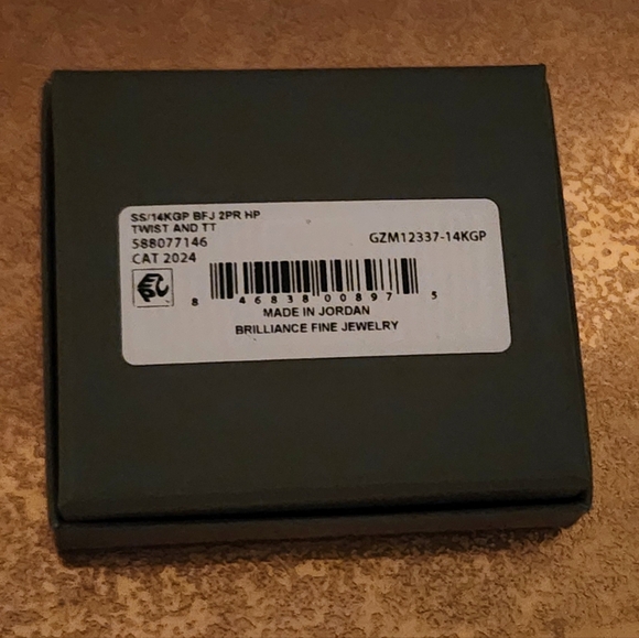 Hoop Earrings Sterling Silver 14K Gold Plated Brilliance Fine Jewelry 1" - Picture 5 of 8